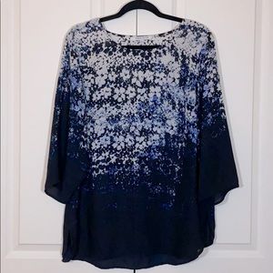 Navy Blue and white patterned blouse